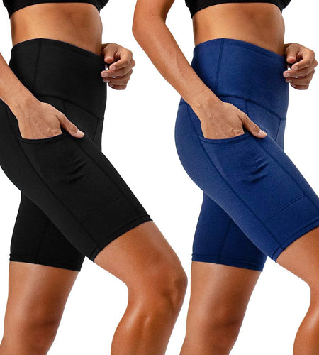 Women'S 2-Pack High Waist Workout Yoga Running Exercise Shorts with Side Pockets