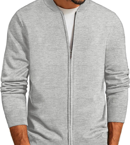 Men'S Casual Full Zip Cardigan Sweater Slim Fit Stand Collar Sweater Jacket