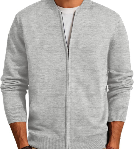 Men'S Casual Full Zip Cardigan Sweater Slim Fit Stand Collar Sweater Jacket