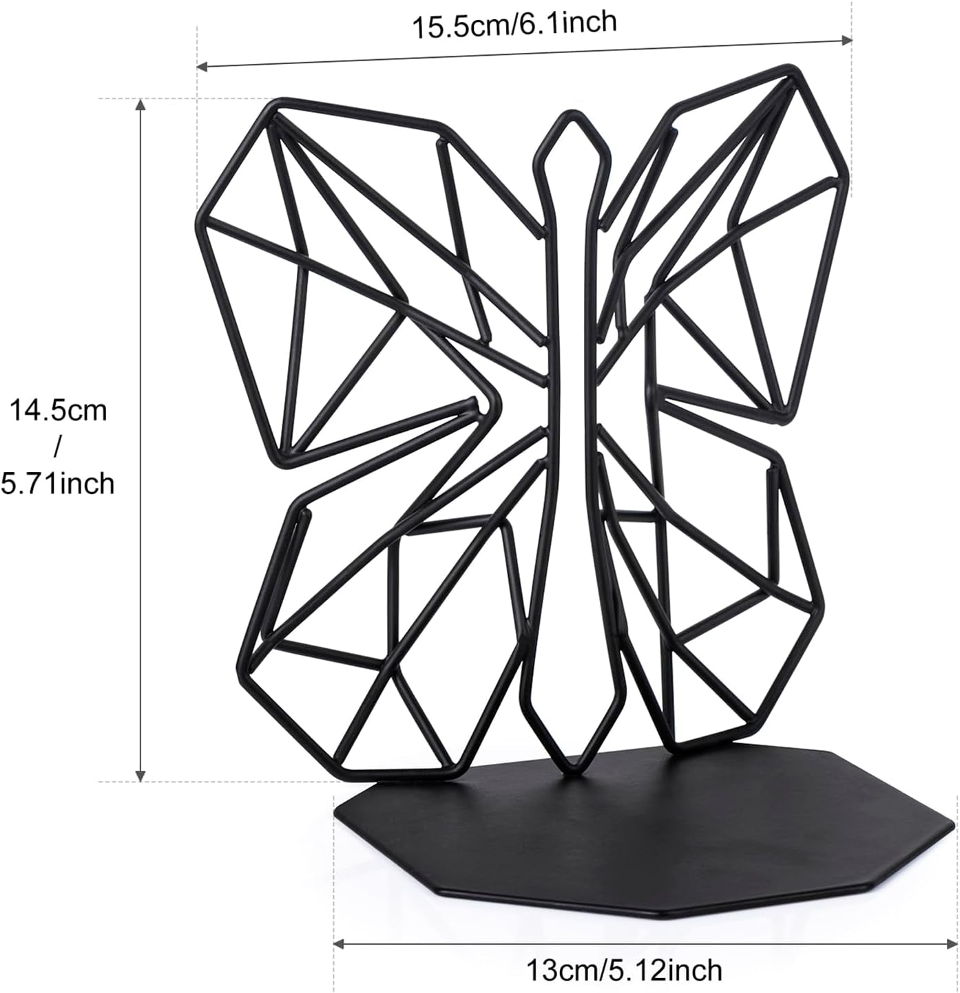 Bookends Geometric Decorative Metal Book Stoppers Abstract Creative Book Supports, Book Holders for Shelves, Butterfly Book Ends for Office 1 Pair (Black)