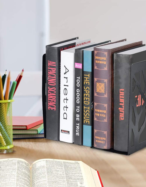 Load image into Gallery viewer, Book Ends, Bookends, Bookends for Shelves, Bookend, Book Ends for Heavy Books, Black Metal Book Shelf Holder Home Decorative, Book Stoppers for Shelves 2 Pair
