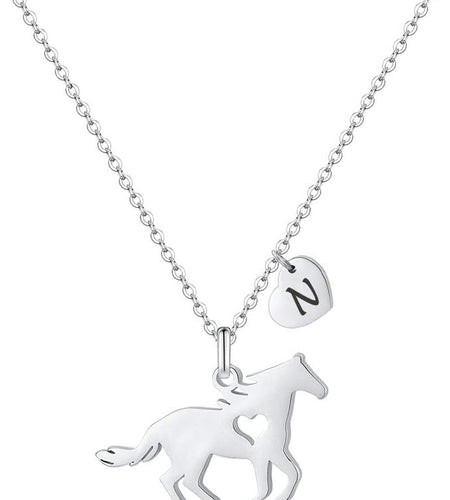 Girls Horse Necklace, Dainty Horse Jewelry for Girls Initial Necklace, Stainless Steel Kids Heart Initial Necklace Horse Girl Horse Pendant Letter Necklace Horse Gifts for Teen Girls Horse Lovers