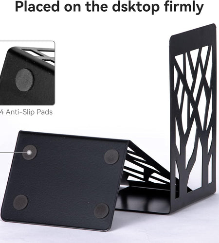 Book Ends, Bookends, Bookends for Shelves, Bookend, Book Ends for Heavy Books, Black Metal Book Shelf Holder Home Decorative, Book Stoppers for Shelves 2 Pair